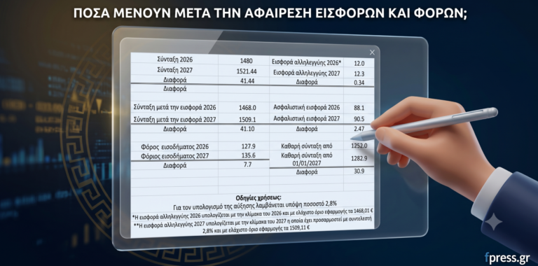 Ποσοστό “έκπληξη” για τις αυξήσεις στις συντάξεις από 1/1/2027 – Υπολογίστε πόσα θα πάρετε καθαρά