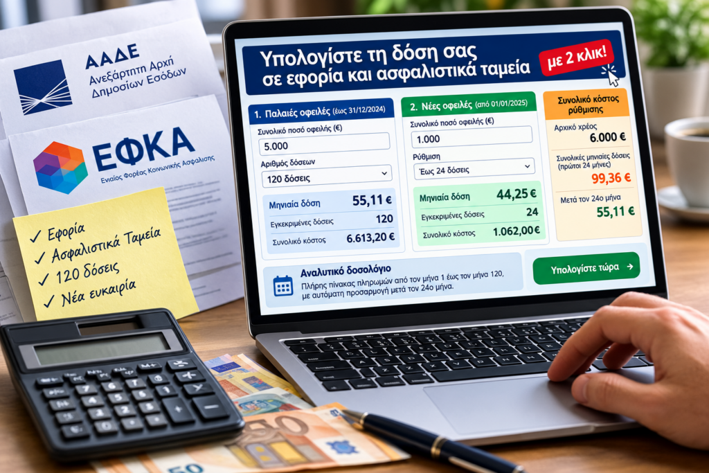 Ρύθμιση 120 δόσεων για Εφορία και ΕΦΚΑ: Υπολογιστής δόσης και πλήρης οδηγός