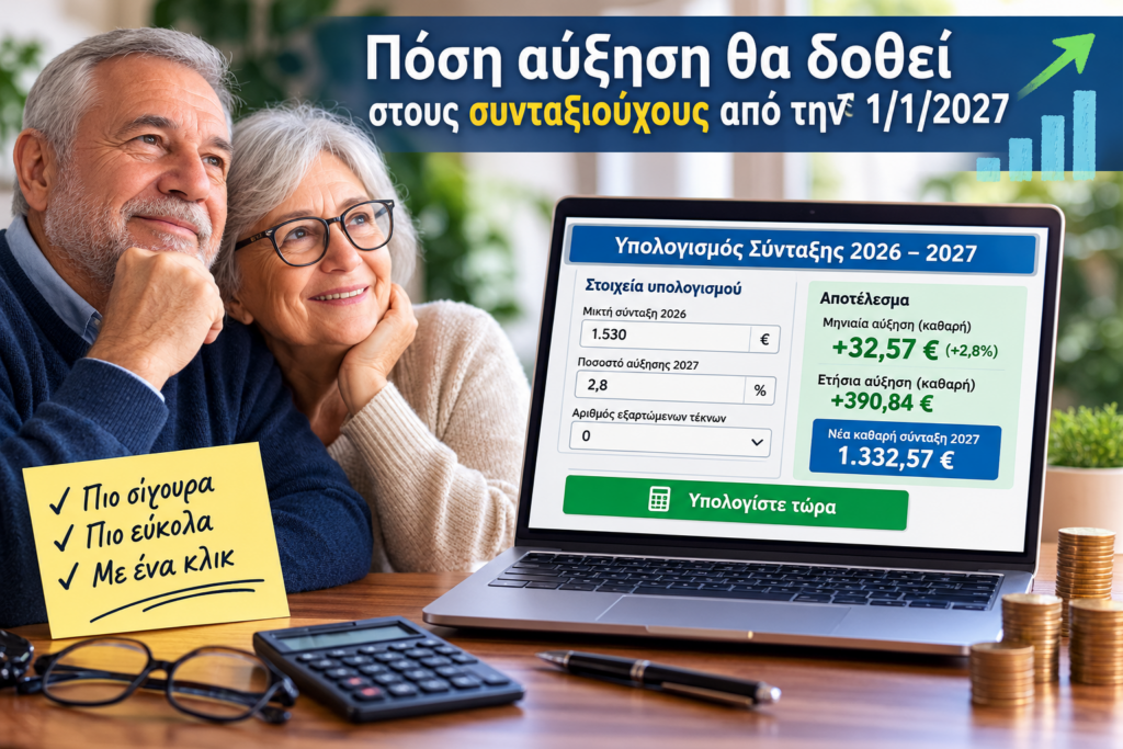 Αυξήσεις συντάξεων 2027: Πόσα θα πάρετε καθαρά από 1/1/2027 – Υπολογιστής